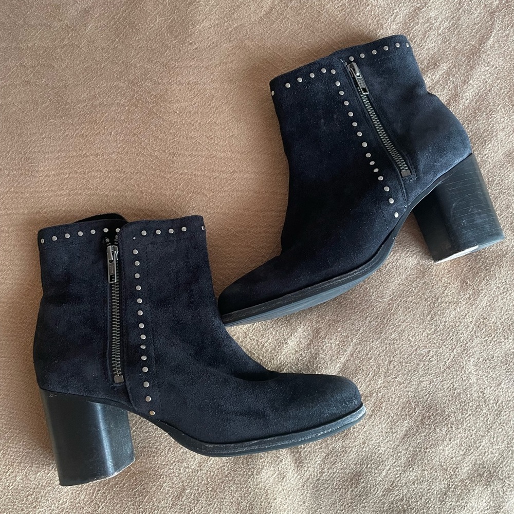 FRYE Women's Black Suede Studded Double Zip Addie Bootie